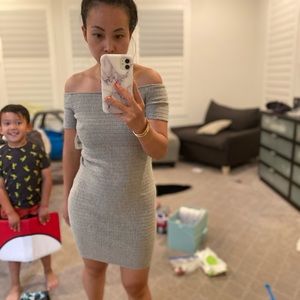 Grey topshop off the shoulder mini dress